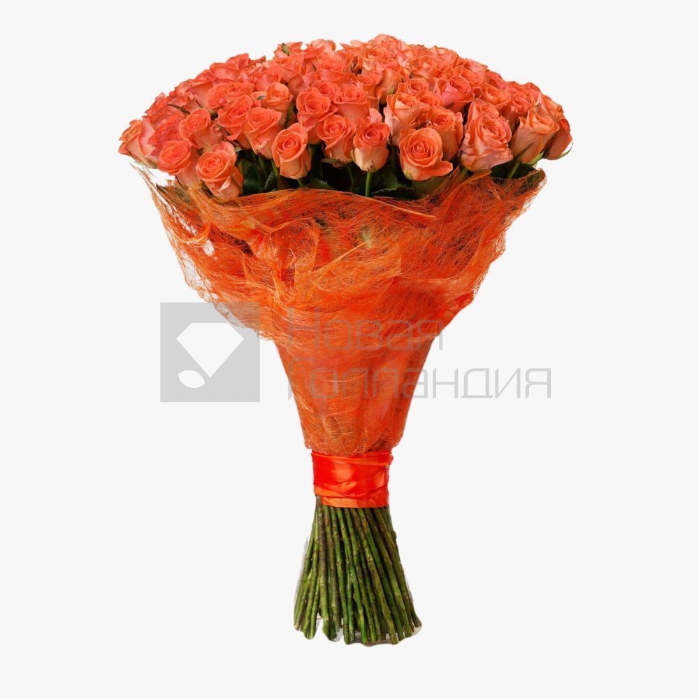 Букет 101 оранжевая роза 60 см