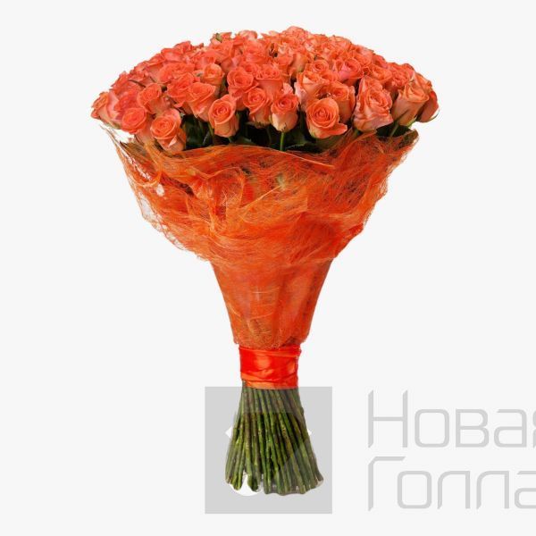 Букет 101 оранжевая роза 60 см